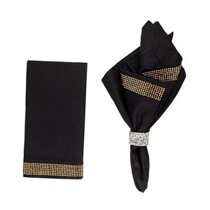 Stripe Napkin, Machine Washable Cloth, Sparkling Rhinestones Black & Gold - Picture 1 of 7