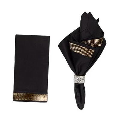 Stripe Napkin, Machine Washable Cloth, Sparkling Rhinestones Black & Gold - Image 1 of 4