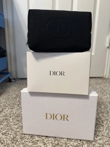 DIOR COSMETIC MAKEUP BAG POUCH CLUTCH BLACK + DIOR BOX - Picture 1 of 6