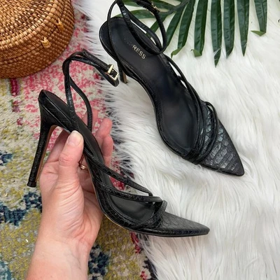 Express Negro Punta Cocodrilo Tirantes Tobillo Correa Tacón de Aguja Cóctel 8 Foto 1 de 4