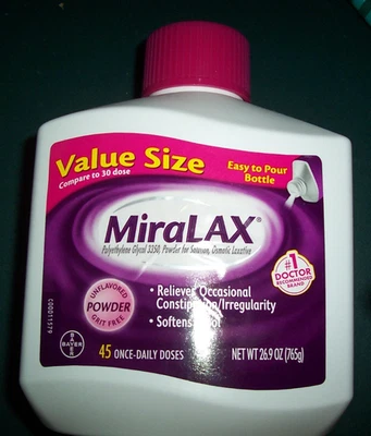 Polvo laxante osmótico en polvo MiraLAX 45 dosis - 26,9 oz. TAMAÑO VALOR caducado Foto 1 de 2