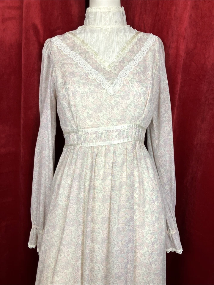 Vestido Maxi Gunnesax Talla 9 Vintage Años 70 Gunne Sax Floral Estampado Margarita Pradera Foto 1 de 4