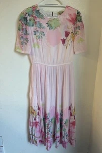 Vintage Hanae Mori Maxi Dress Pink Floral Size Lined Pleated - Picture 1 of 20