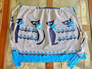 Vintage Original MCM Atomic Cat Apron w/Pocket Homemade Blue and Black Retro - Picture 1 of 9