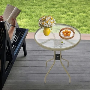 Dining Table w/Tempered Glass Tabletop,Patio Coffee Table for Garden Balcony - Picture 1 of 13