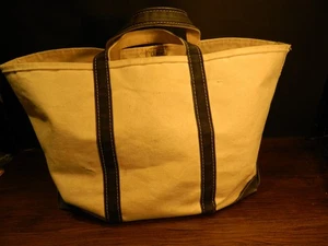 Vintage L.L. Bean Boat and Tote Canvas Bag Ivory w/ Blue Straps Sawtooth Tag - Picture 1 of 7