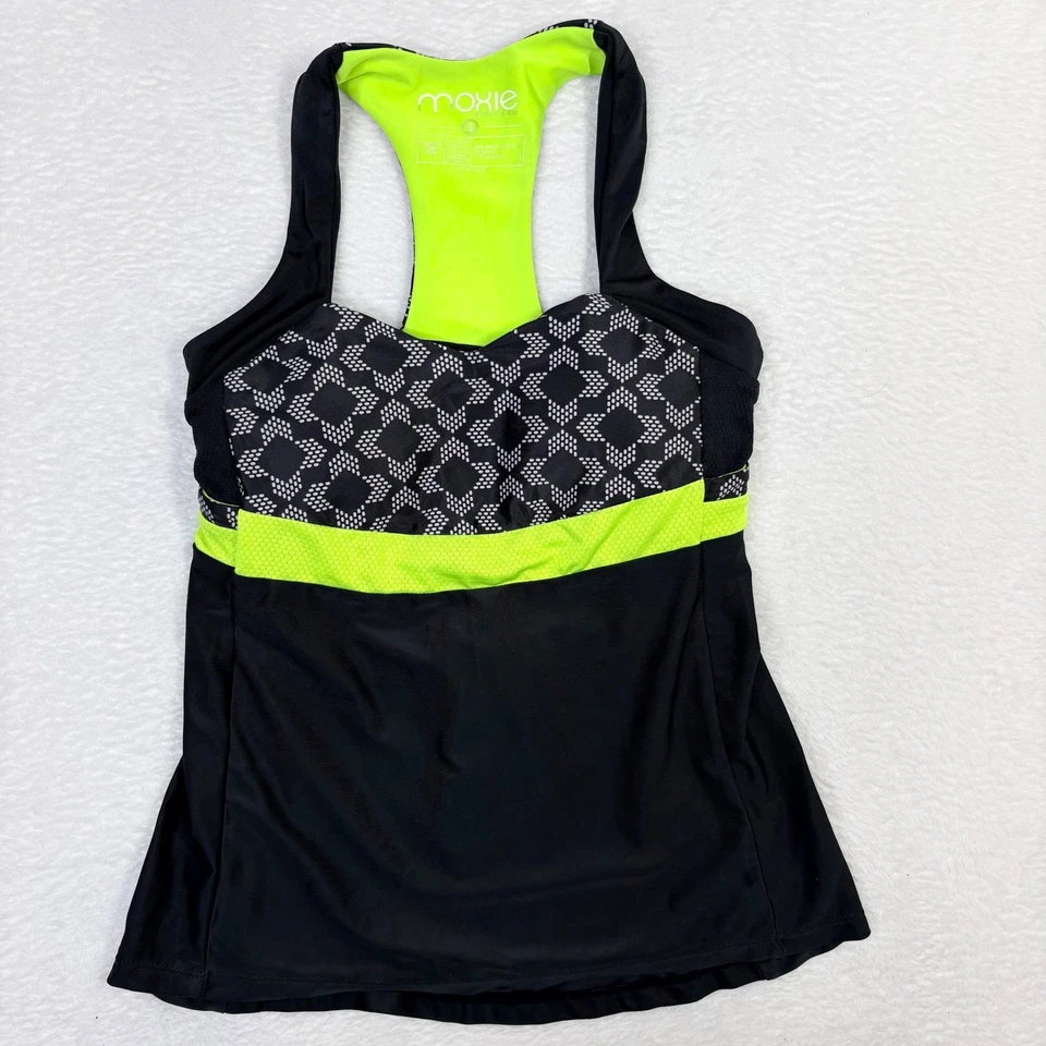 Camiseta sin mangas Moxie Luminex Sweetheart pequeña atlética ciclismo verde neón negra Foto 1 de 4