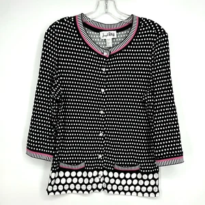 Joseph Ribkoff US Size 12 14 Button Up Knit Cardigan Black White Pink Polka Dot - Picture 1 of 11