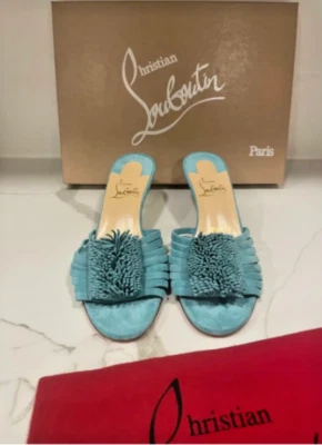 Christian Louboutin $745 BELBROSSA 55 Gamuza Flecos Tacones Mulas Sandalias Zapatos 40 Foto 1 de 4