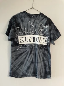 Run DMC Tshirt Size Medium Tie Dye Look Blue And Black And White Hip Hop Shirt  - Picture 1 of 4