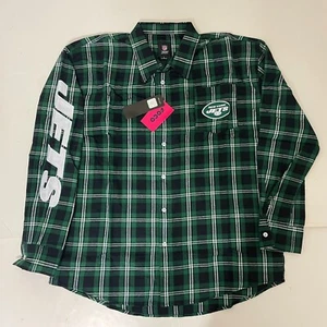 New York Jets FOCO Mens Flannel Plaid Long Sleeve Button Up Shirt Pocket - NWT - Picture 1 of 13