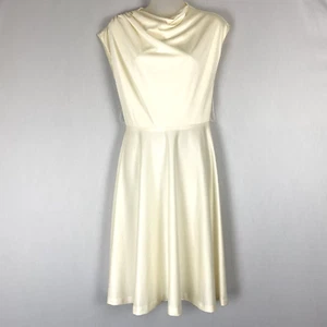 Vintage Sleeveless Sheath Dress Small ? Cream Ruched at Right Shoulder High Neck - Picture 1 of 15