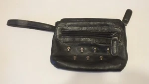 Black vinyl wristlet wallet seven skulls two zips wrist strap 6.5 x 5x 3 soft - Picture 1 of 5