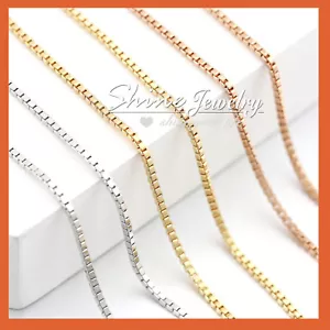 18K PLAIN GOLD FILLED MEN LADIES SOLID BOX CHAIN NECKLACE for CHARM PENDANT 45CM - Picture 1 of 15