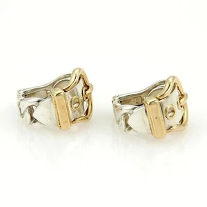 Hermes18k Yellow Gold & 925 Silver Belt & Buckle Hoop Earrings Clip On - Picture 1 of 5