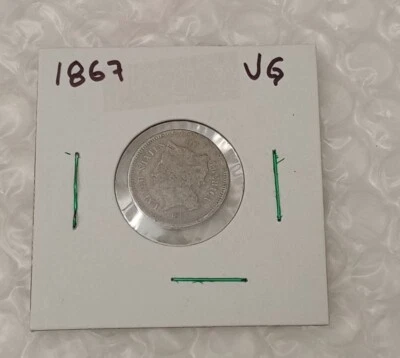 USA 3C~ Three Cents Nickel 1867~ *VG - Image 1 of 4