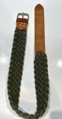 Cinturón Hecho a Mano Cuero y Algodón Trenzado Hecho en Grecia Fibra Natural Verde S Foto 1 de 4