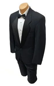 Boys Pierre Cardin Black Tuxedo Jacket Retro One Button Satin Notch Lapels 16B - Picture 1 of 5