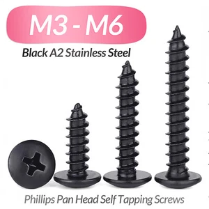 Black A2 Stainless Steel Phillips Pan Head Self Tapping Screws Tappers Pozi Pili - Picture 1 of 57