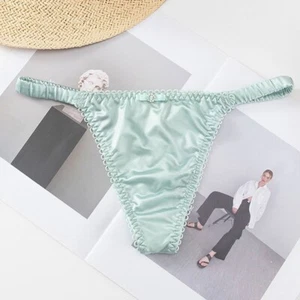 Women For Girl Solid Color Women Thong Female Lingerie Bow Panties Satin Briefs - Picture 1 of 22