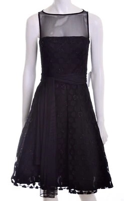 NWT JS BOUTIQUE ILLUSION NECK BLACK EVENING DRESS W BEADS, TULLE NETTING, SASH 4 - Image 1 of 4