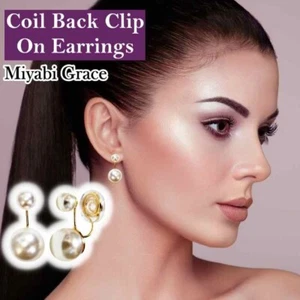 Orecchini Clip On Oro Invisibile Doppia Perla Bianca Bobina Silicone Pad Orecchini - Foto 1 di 20