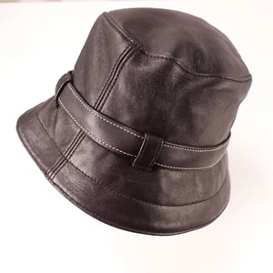 Coach Black Leather Bucket Hat Size M/L Buckle - Picture 1 of 8
