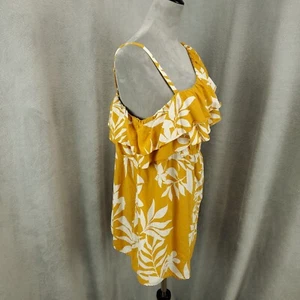 Old Navy Linen Maternity Tunic Womens Large Mustard Floral One Shoulder Tropical - Picture 1 of 12