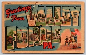 Postal Saludos desde Valley Forge Pennsylvania Carta Grande Lino 7A-H2305 - Imagen 1 de 2