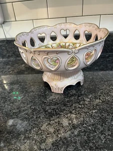 ROYAL VIENNA Antique Austria Victorian Pierced Porcelain Footed Bowl/Centerpiece - Picture 1 of 6
