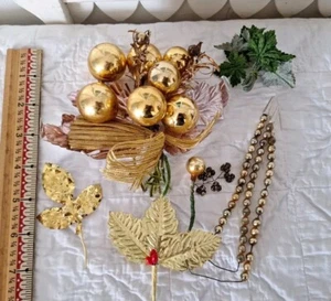 Vintage Weihnachtskorsagen Gold Quecksilber Glasperlen & Bilder Paket Krawatten gemischt - Bild 1 von 6