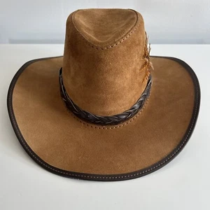 Brown Leather Suede Hat Head N Home Plainsman Medium Santa Cruz California - Picture 1 of 20