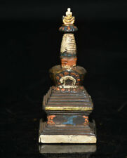 4" Old Tibet Tibetan bronze Buddhist Ritual Stool Stupa Pagoda Tower statue