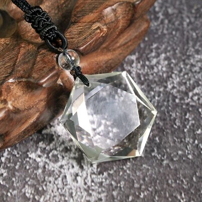 Natural Clear Quartz Hexagon Pendant Healing Reiki Men Women Adjustable Necklace - Image 1 of 4