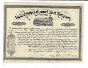 Certificado de acciones de West Virginia 1870 Philadelphia Cannel Coal Company #3 Peytona - Imagen 1 de 2