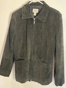 Saint Johns Bay Men Suede jacket LARGE Dark Gray Gray   Zipper  Casual Classic - Picture 1 of 9