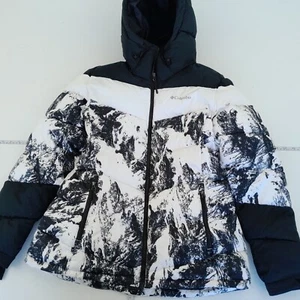 COLUMBIA Jacket Large Black White Womens Coat Padded Puffer Hooded - Picture 1 of 11