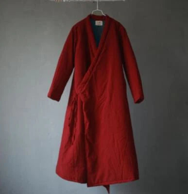 Chinese Vintage Hanfu Frock 100% Linen Women's Long Quilted Jackets Coat Winter - Image 1 of 4