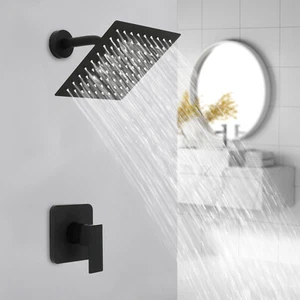 Set rubinetto doccia 8" nero bagno sistema doccia a pioggia kit guarnizione doccia con valvola - Foto 1 di 18