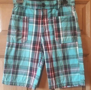 BOYS TURQUOISE PINK BLACK CHECKED BERMUDA SUMMER SHORTS AGE 9-10 VGC CHEROKEE - Picture 1 of 8