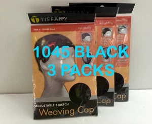 LOTE DE 3 PIEZAS TIFFANY AJUSTABLE ELÁSTICO TEJIDO GORRA PELUCA GORRA NEGRA #1045BK - Imagen 1 de 6