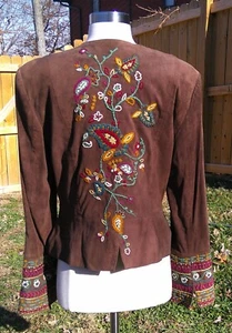 Double D Ranch Brown Suede Yarn Embroidered Floral Jacket EUC Small - Picture 1 of 9