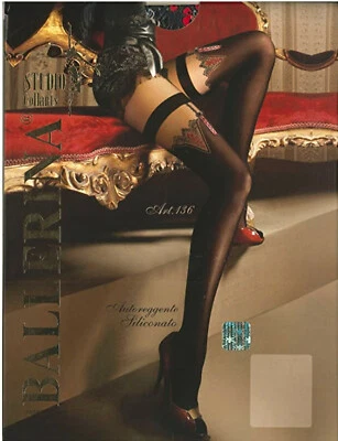 Erotische halterlose Strümpfe-Straps Design-sexy Muster Schwarz Stockings Baller - Bild 1 von 2