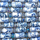 Blue White China Mixed Motifs 16Mm 17Mm Tube Cylinder Ceramic Beads Q2 Strands