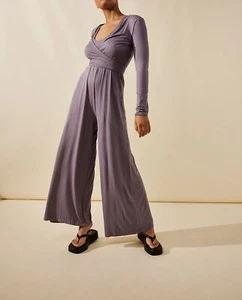 NEW Free People Beach Delilah Set Purple Taupe Romper Jumpsuit Cardigan Wrap - Picture 1 of 5