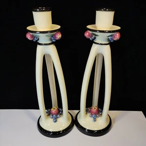 Weller Noval 1920s Candle Holders Apples & Berries 12" Set of 2 - Picture 1 of 8