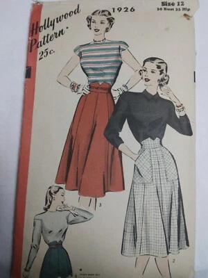 Blouse Top Skirt High Waisted 12 Hollywood 1926 Sewing Pattern VTG 40's Pockets - Image 1 of 4