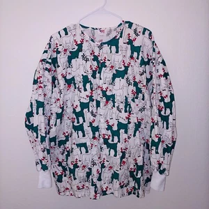 Tafford vintage Medical Scrub Long Sleeve Top Christmas reindeer MadeinUSA Large - Picture 1 of 5