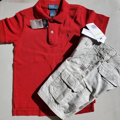 Boys Size 4 ~ Ralph Lauren Red Rugby Top ~ Calvin Klein Cargo Shorts  $77 Retail - Image 1 of 2