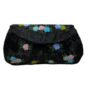Vintage Hand-Beaded Floral Clutch Purse Handmade In Belgium Size S - Picture 1 of 7